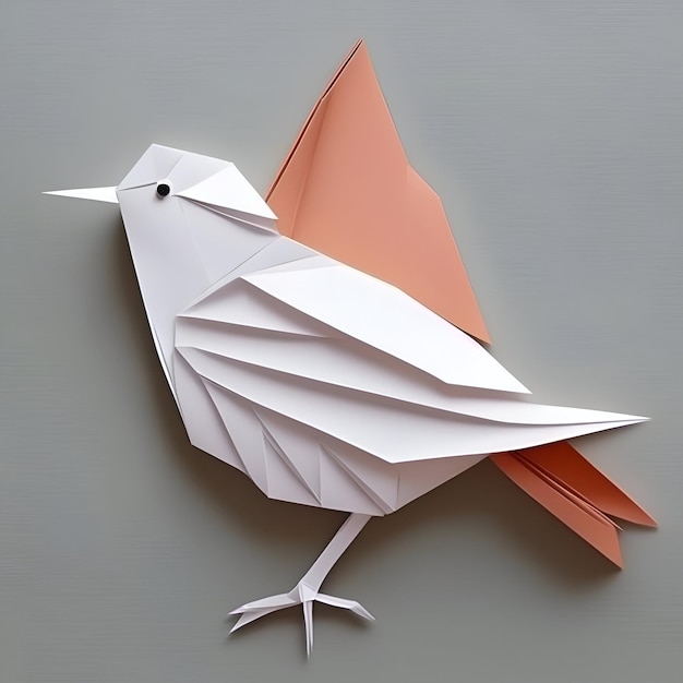 Foto papier-origami-vogel auf grauem hintergrund 3d-illustration