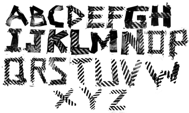Foto papier-tape-type-face-schrift auf weißem hintergrund textur von grunge 2d-illustration abstrakte typografie design-vorlage