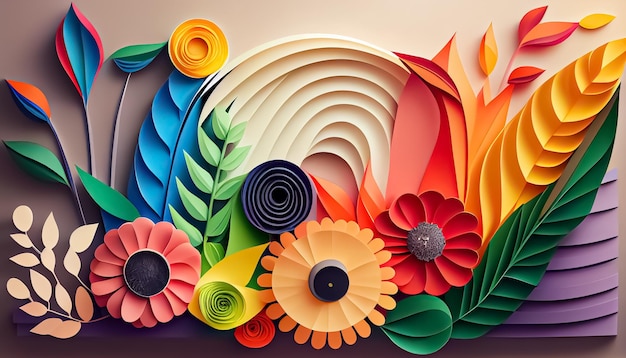 Papierartblumenregenbogen-Frühlingshintergrund