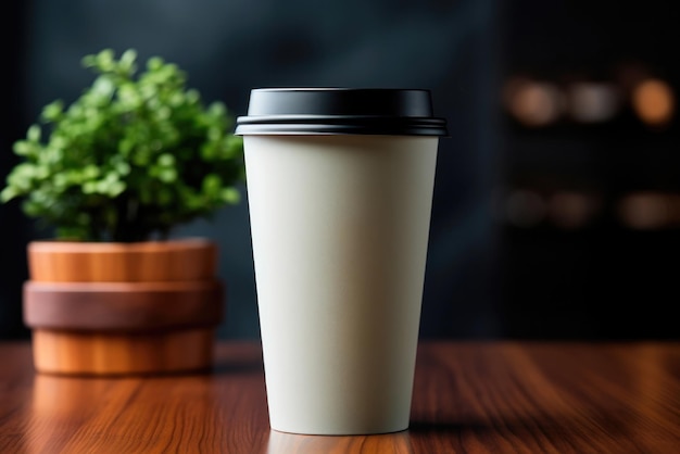 Papierbecher-Mockup mit Kopierplatz auf dem Tisch im Café