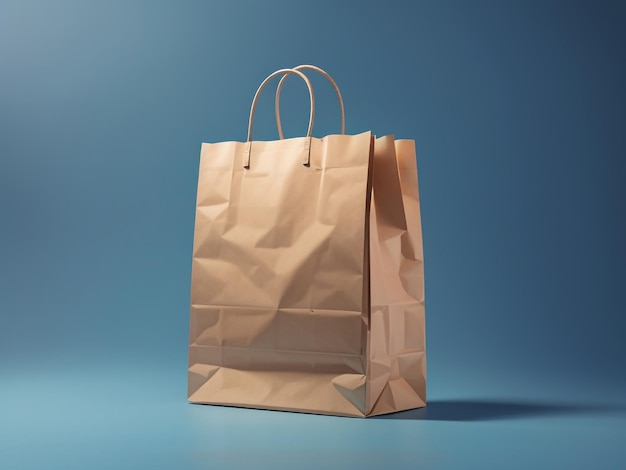 Papiereinkaufstasche auf blauem Hintergrund-Einkaufskonzept