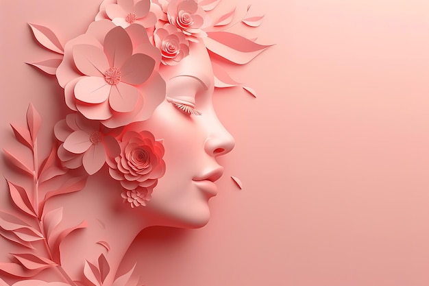 Papiergeschnittene Illustration eines Gesichts und Blumen Generative Ai