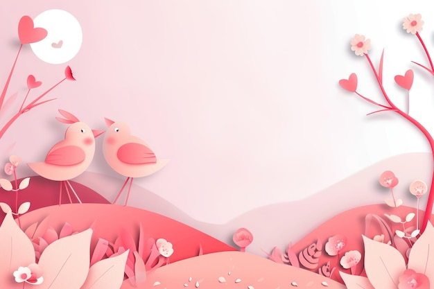 Papiergeschnittener Stil des Valentinstags Konzeptrahmen mit Herz und Blumenhintergrund
