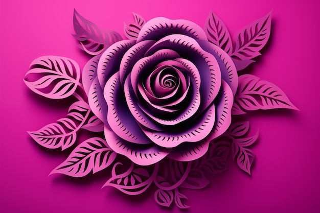 Papiergeschnittener Stil von Pink Rose auf rosa Hintergrund von generative Ai