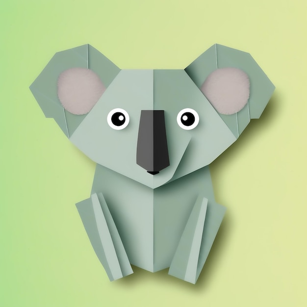 Papierhandwerk-Koala Origami-Koala auf grünem Hintergrund Handcraft-Papier-Koala-Designelement