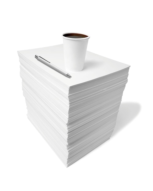 Foto papierhaufen büroarbeit geschäftigkeit kaffeekuppenpause