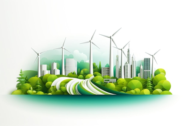 Papierkunst der Nachhaltigkeit in der grünen Öko-Stadt mit Windturbinen Alternative Energie und Ökologie Nachteile