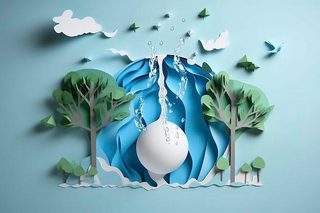 Foto papierkunst umweltschutz und erdwasser sparen ökologie und weltwassertag wasser sparen und weltumwelttag ai erzeugen