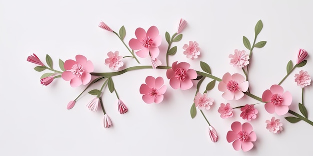 Foto papierquilling von zweig von rose sakura auf weißem hintergrund