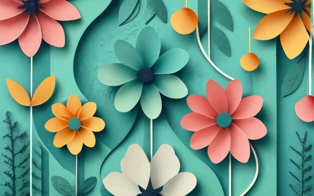 Papierschnitt Hintergrund Frühlingsblumen mit Noise Grain-Effekt