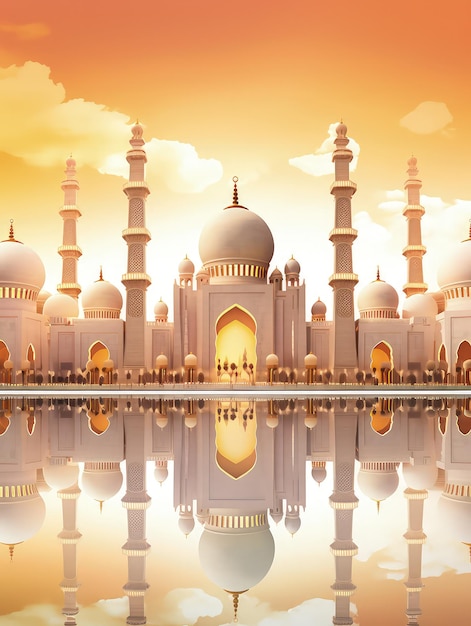 Papierschnitt Moschee 3D Craft Style Illustration für islamischen Hintergrund Ramadan Kareem 3D abstrakte Papierschnitt Illustration