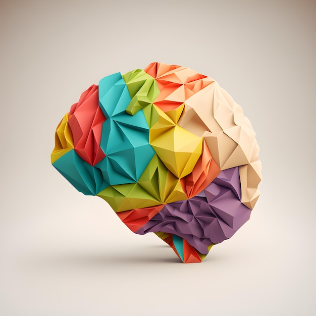 Papierschnitt-Origami-Gehirn-Illustration Flach Quilling Neural Areas Medical Design Generative AI