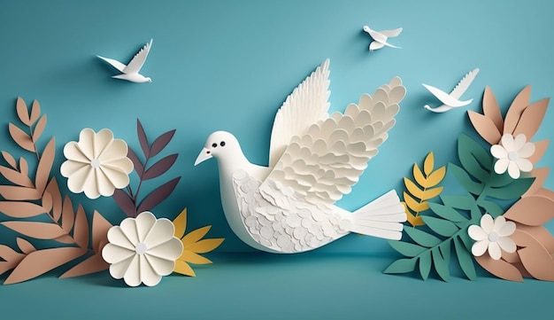 Papierschnitt-Stil Papierkunst der generativen KI zum Internationalen Friedenstag