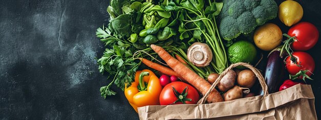 Papiertüte mit Gemüse und Obst Vegetarische Nahrung