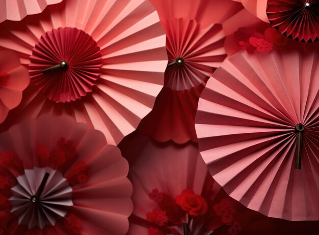 Papierventilatoren und Laternen in den Farben des chinesischen Neujahrs