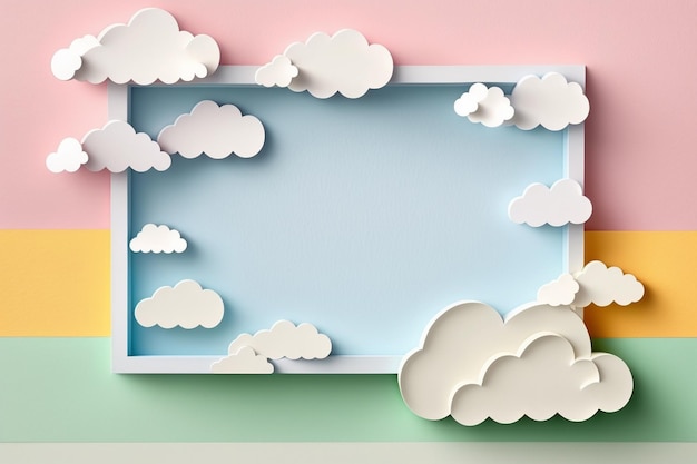 Papierwolken auf blauem und rosa Hintergrund