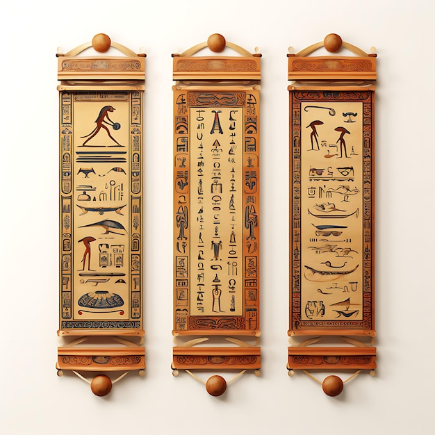 Papiro de papiro colorido Cores castanhas claras Hieróglifos egípcios Estilo um conceito criativo ideia de design