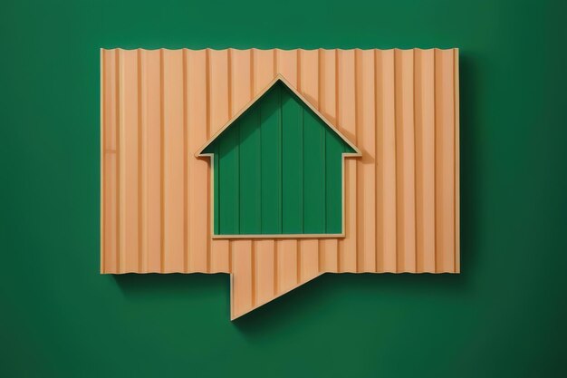 Papphaus aus Wellpappe auf grünem Hintergrund Holo-Symbol für Design Generative KI