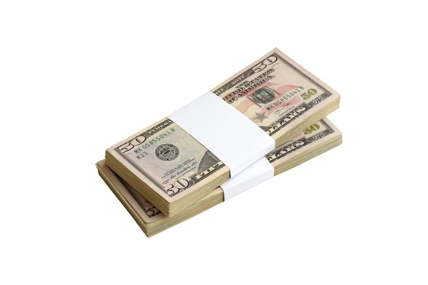 Paquete de billetes de dólar estadounidense aislado en blanco Paquete de dinero americano con alta resolución sobre fondo blanco perfecto