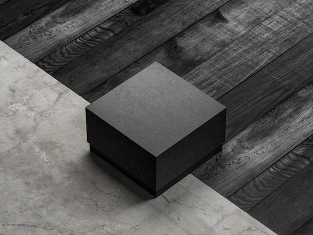 Paquete Black Box Mockup en el piso renderizado 3d