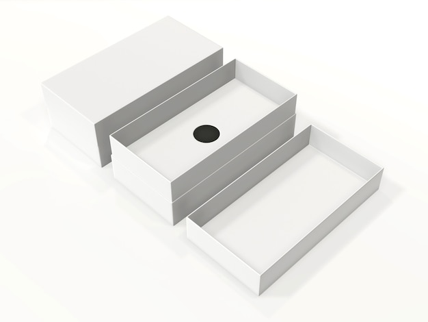 Paquete de caja en blanco para teléfono móvil u otras cosas, aislado en blanco. Ilustración 3D.