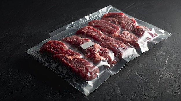 un paquete de carne en plástico con la palabra crudo en la etiqueta