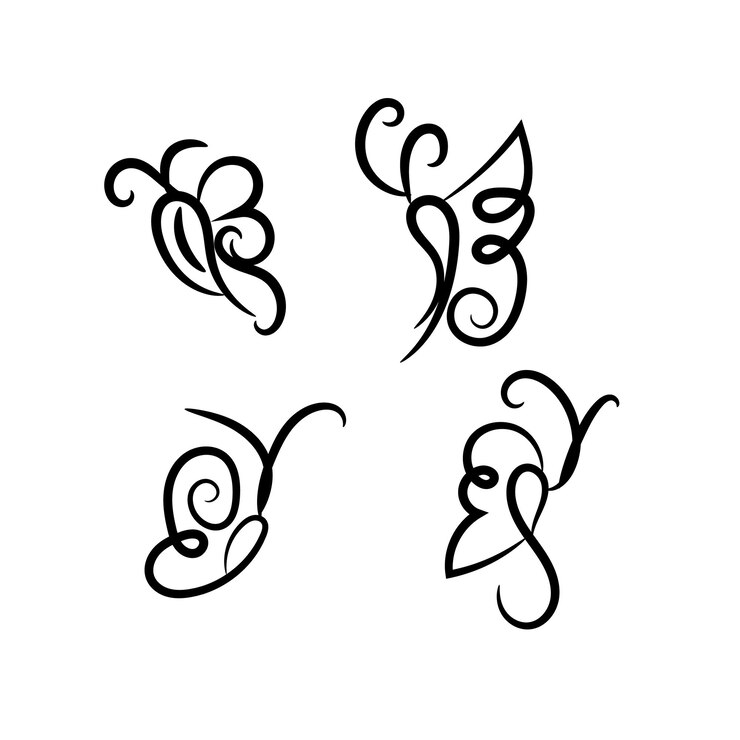 Foto paquete de contorno de mariposa plana lineal de vector
