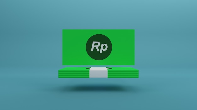 Un paquete de dinero minimalista rupia papel verde brillante fondo 3d render