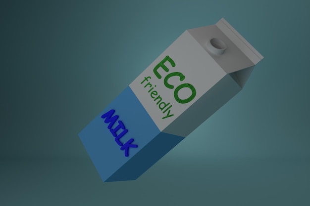 Paquete de leche ecológico sobre un fondo azul 3D Render