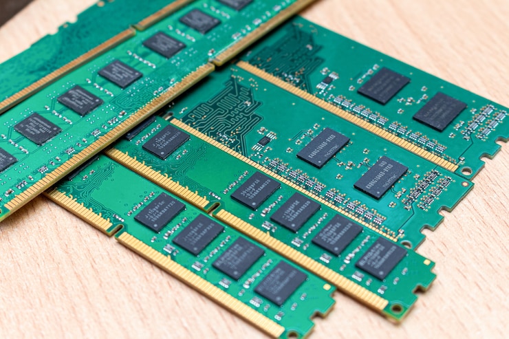 Foto paquete de memoria ddr dimm sobre la mesa en un servicio