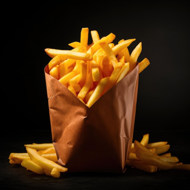 Foto un paquete de papas fritas en un fondo negro