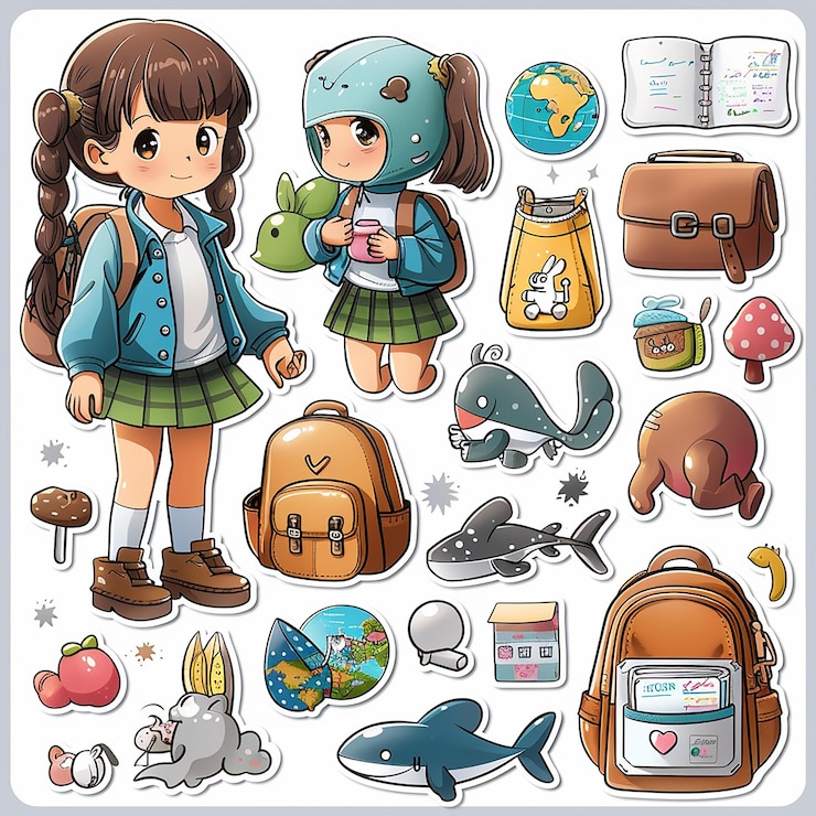 Foto el paquete de pegatinas de la chica de la escuela de anime