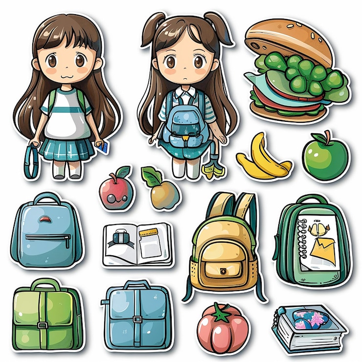 Foto el paquete de pegatinas de la chica de la escuela de anime