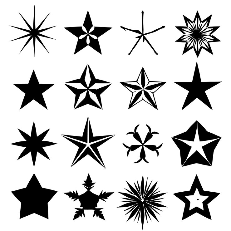 Paquete vectorial con formas de estrellas aisladas en un fondo transparente