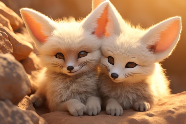 Foto un par de adorables zorros fennec con su endeari 00404 02