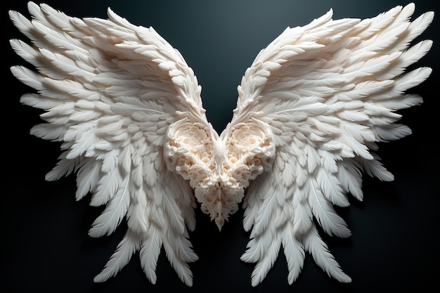 Par de alas de ángel blancas blancas con fondo dorado negro