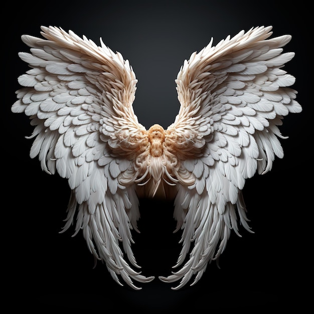 Foto par de alas de ángel blancas blancas con fondo dorado negro
