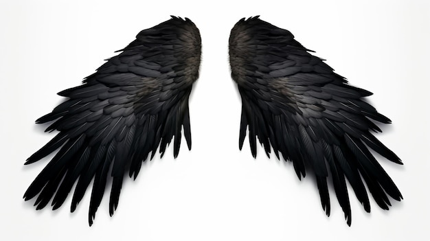 Foto un par de alas negras en una superficie blanca