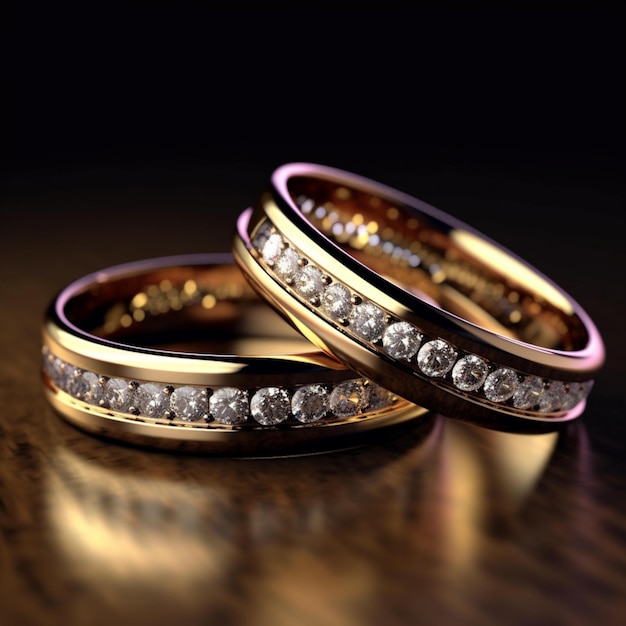 un par de anillos de boda de oro con diamantes