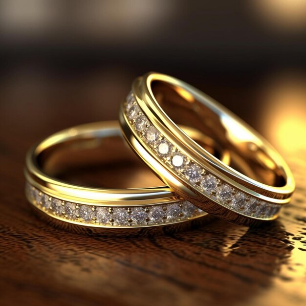 un par de anillos de boda de oro con diamantes