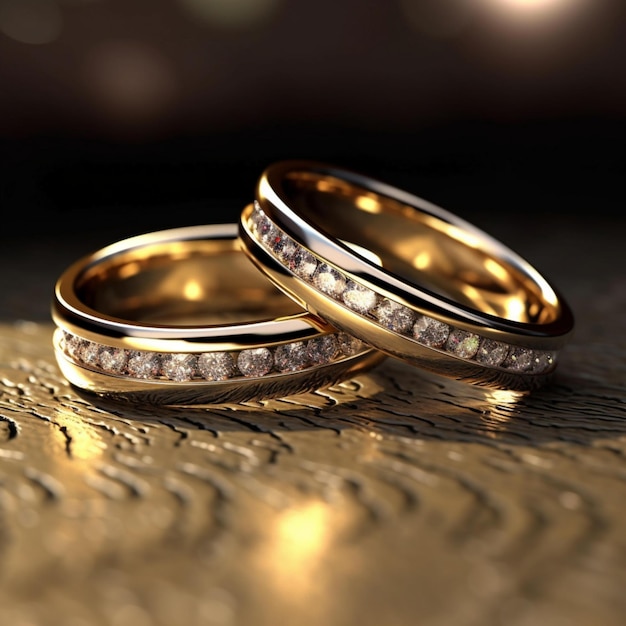 un par de anillos de boda de oro con diamantes