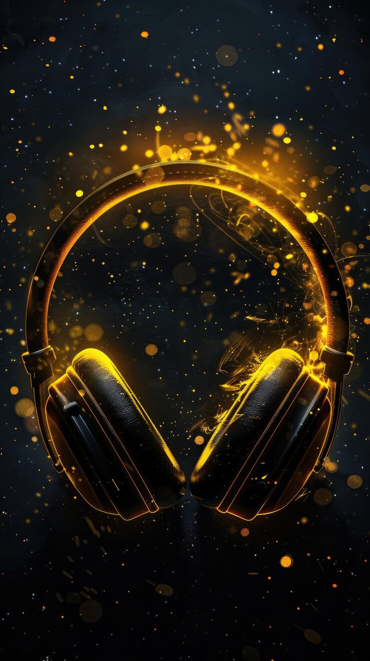 un par de auriculares con auriculares de oro en la parte posterior