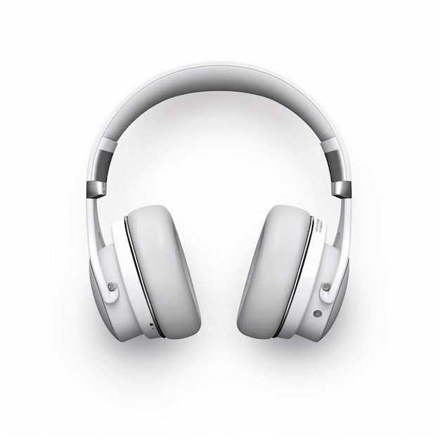 Un par de auriculares blancos con una banda gris.