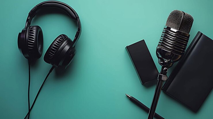 un par de auriculares con un micrófono en una mesa verde