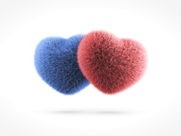 Par azul y rojo de Fluffy Hearts Valentines Day 3D ilustración