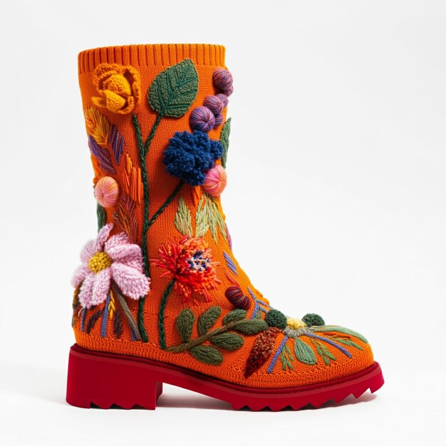 un par de botas coloridas con flores y hojas en ellas