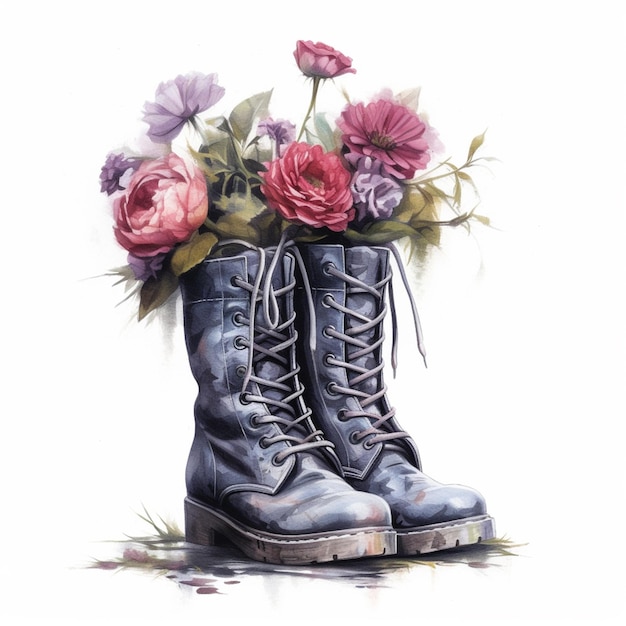 Un par de botas con flores.