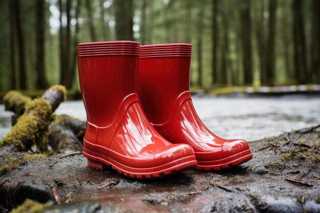 Foto un par de botas de goma rojas generan ai