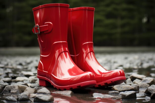 Foto un par de botas de goma rojas vibrantes generan ai