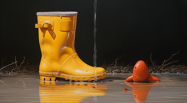 un par de botas de lluvia amarillas de colores brillantes ai generativo